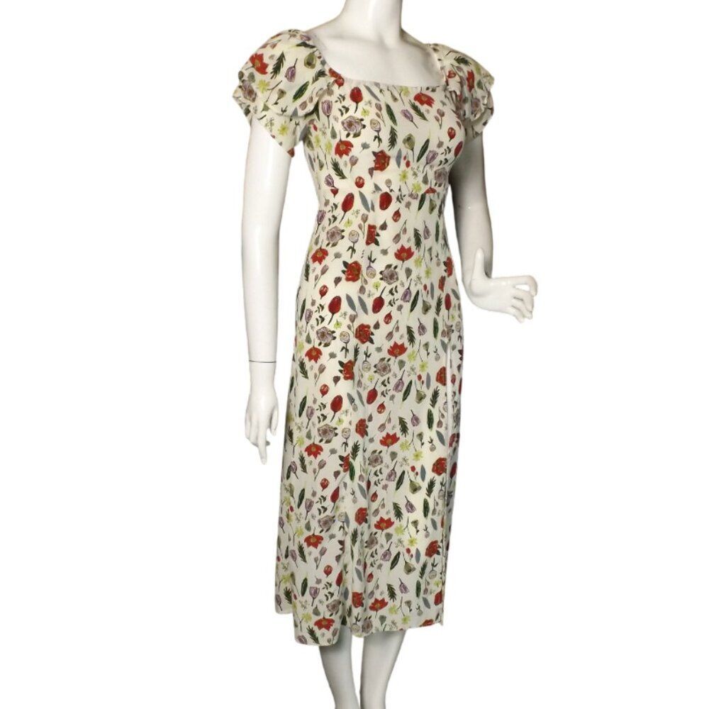 STONE COLD FOX Dress, 1/S, Silk Floral, Off Shoulder, HIGH slit/Vent, Midi, Zip - Picture 3 of 16